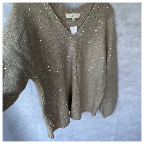 Loft Sequin Shimmer Double V Sweater L - Picture 7 of 9